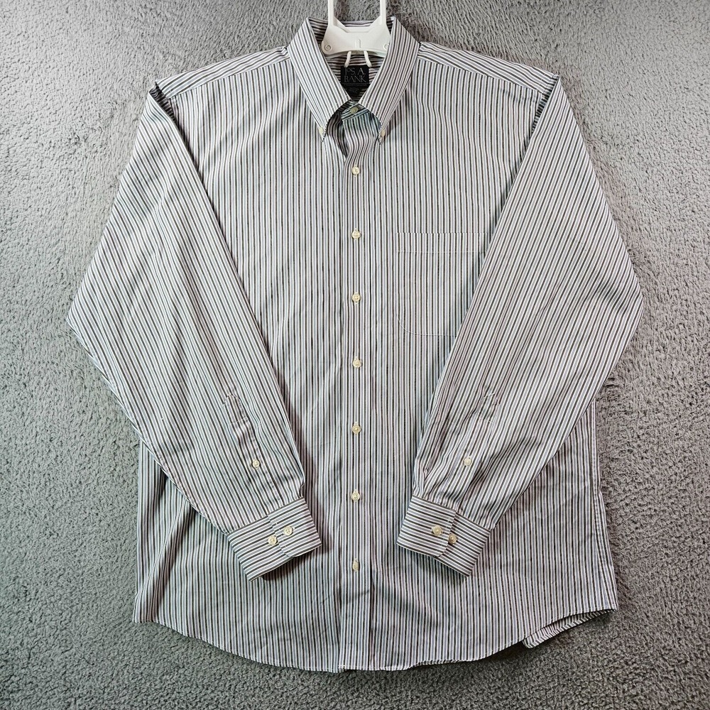 Jos A Bank Dress Shirt Men XL Tailored Fit Button Up Long Sleeve White Striped‎